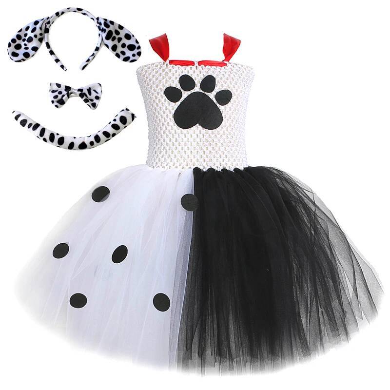 Baby Clothing Discount - Dalmatiner-Hunde-Tutu-Kleid für Babymädchen Weiß-Schwarz Geflecktes Hundekostüm