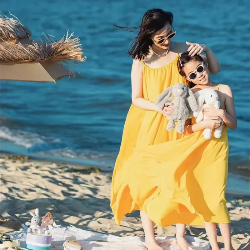 Baby Yellow Clothing Women - Passendes Strandkleid für Mutter und Tochter,